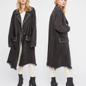 Free People Black Denim Grommet Duster Jacket